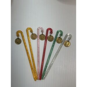 VTG Indianhead Penny Swizzle Stick‎ Drink Garnish Glitter Candy Cain Barware Bar